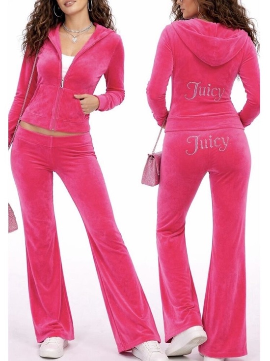 Juicy Couture Pants - Juicy Couture Hot Pink Velour Track Suit Rhinestone Bum Size Medium